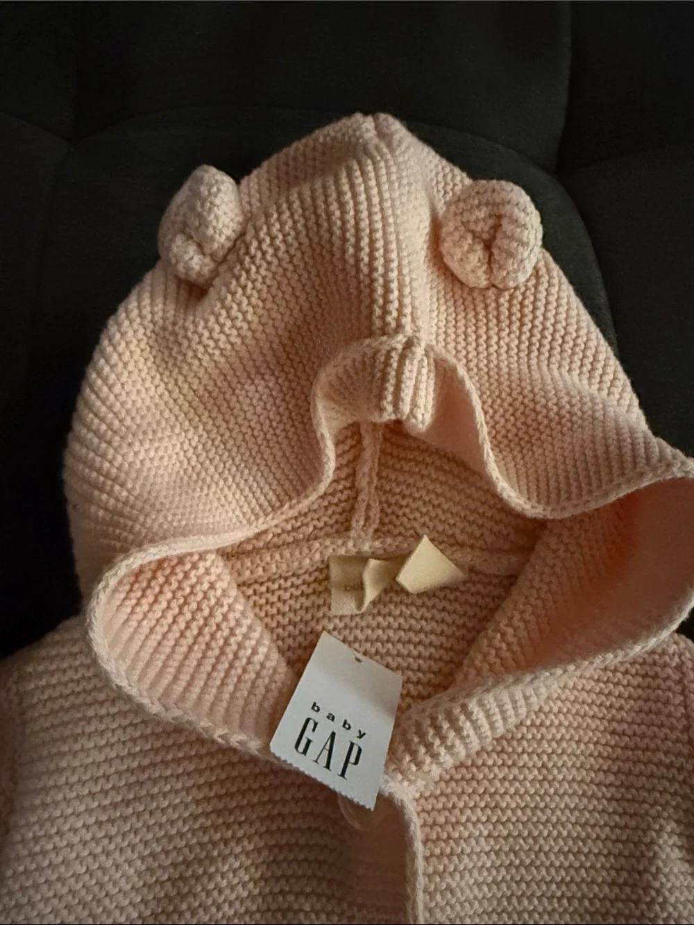 GAP Baby Hooded Knit Jacket in Pale Pink with Bear Ears